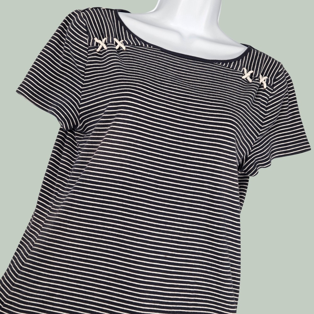Lauren Ralph Lauren Women Large Nautical T-Shirt Navy White Striped Boat Neck